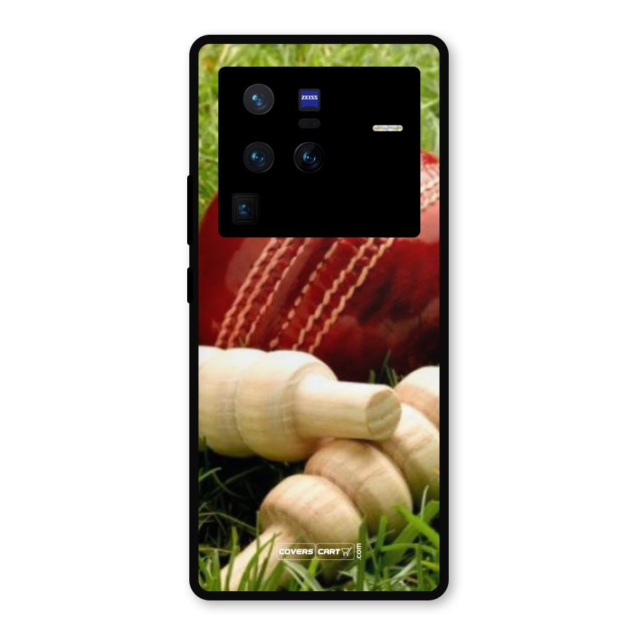 Cricket Ball and Stumps Metal Back Case for Vivo X80 Pro