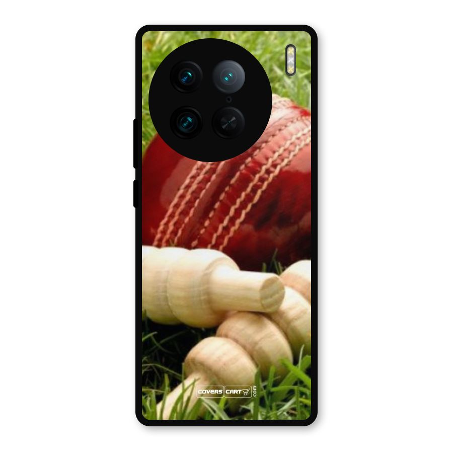 Cricket Ball and Stumps Metal Back Case for Vivo X90 Pro