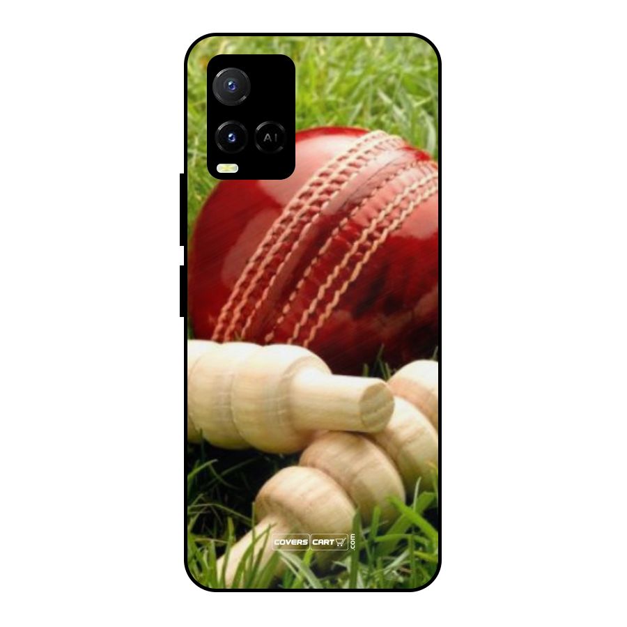 Cricket Ball and Stumps Metal Back Case for Vivo Y21 2021