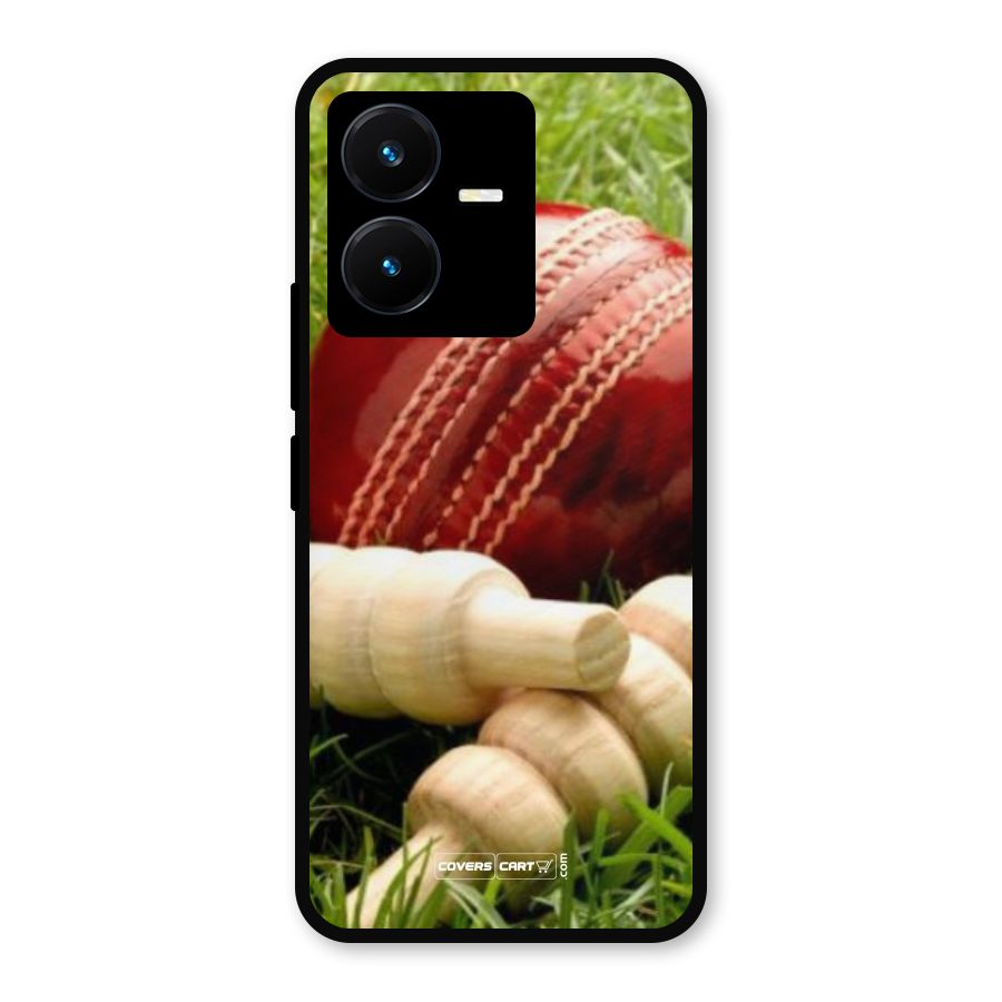 Cricket Ball and Stumps Metal Back Case for Vivo Y22
