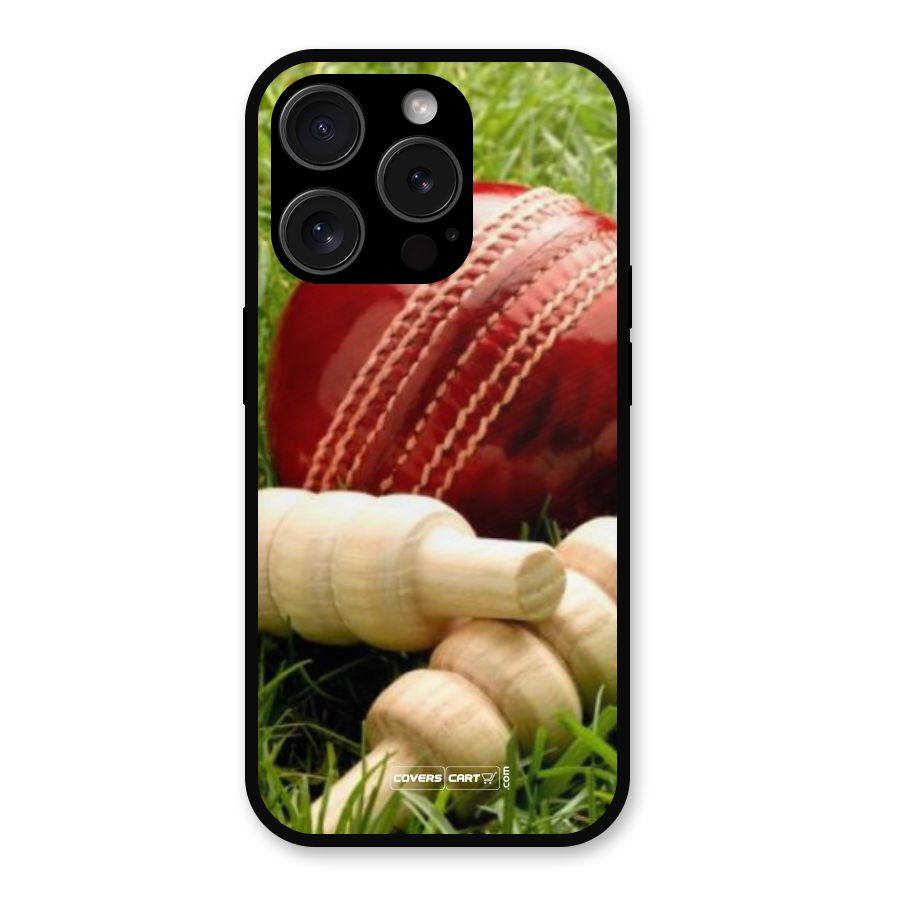 Cricket Ball and Stumps Metal Back Case for iPhone 15 Pro