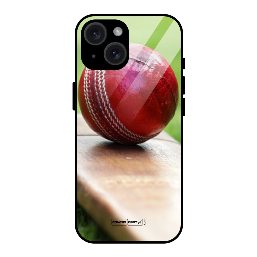 Cricket Bat Ball Glass Back Case for iPhone 15