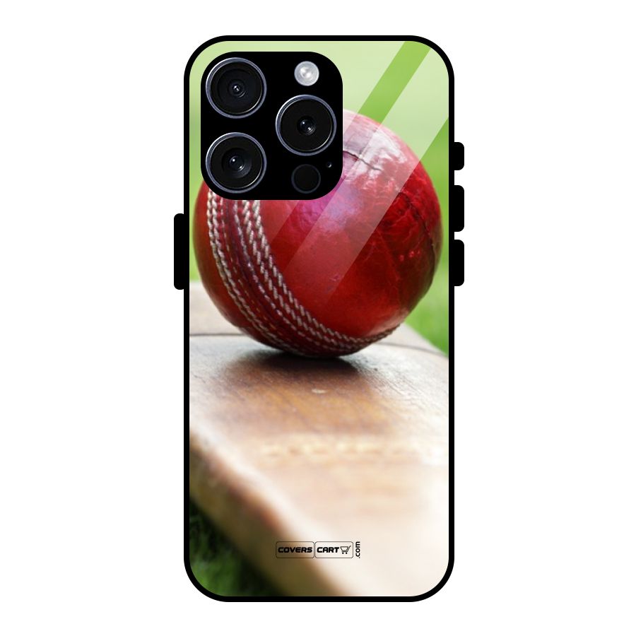 Cricket Bat Ball Glass Back Case for iPhone 15 Pro