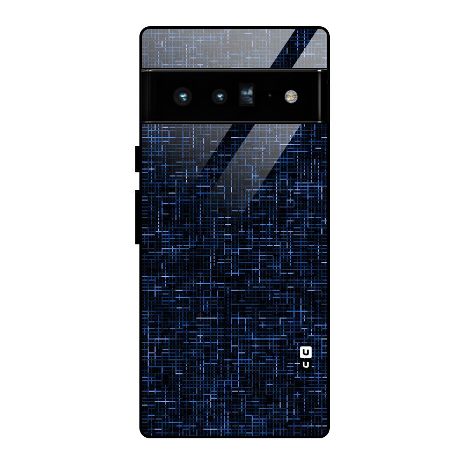 Criss Cross Blue Pattern Glass Back Case for Google Pixel 6 Pro