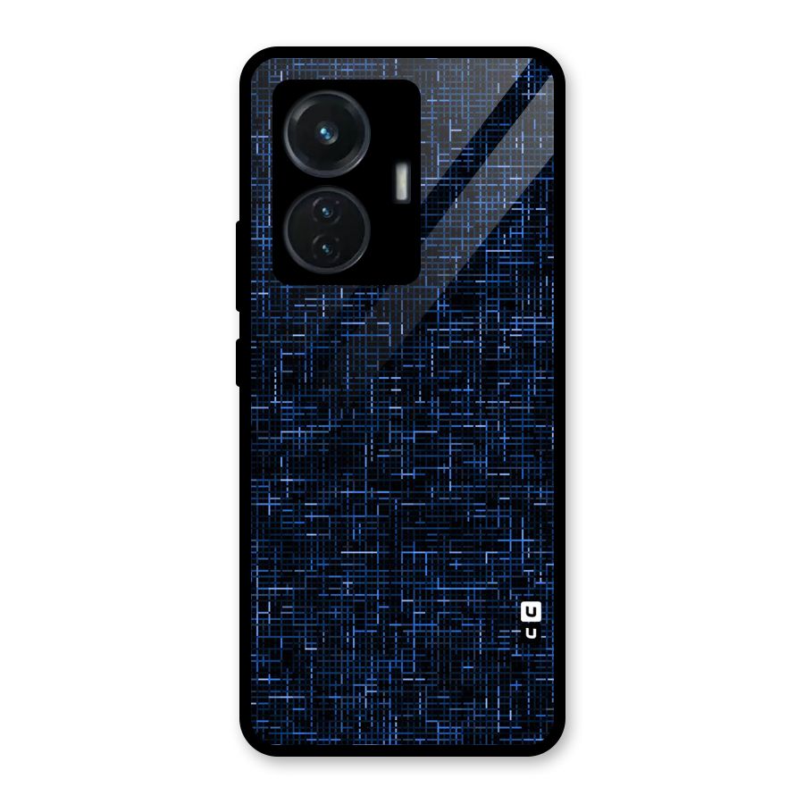 Criss Cross Blue Pattern Glass Back Case for Vivo T1 44W