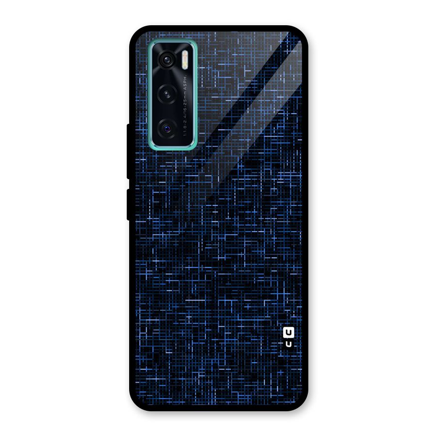Criss Cross Blue Pattern Glass Back Case for Vivo V20 SE
