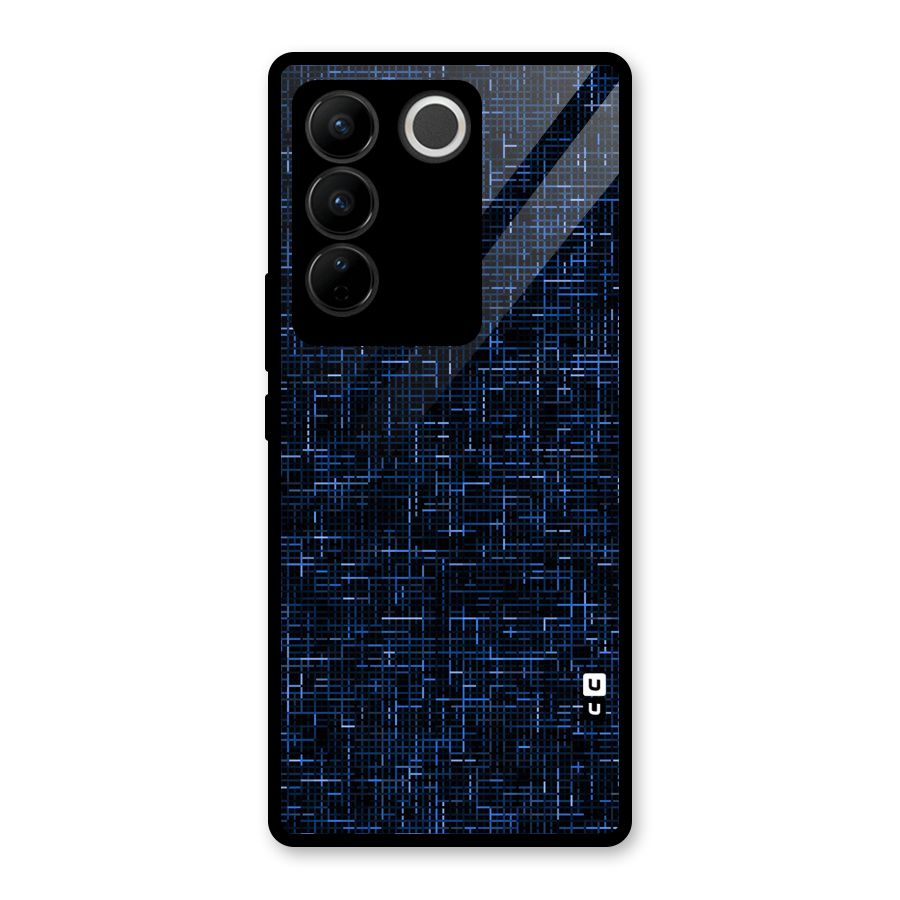 Criss Cross Blue Pattern Glass Back Case for Vivo V27 Pro
