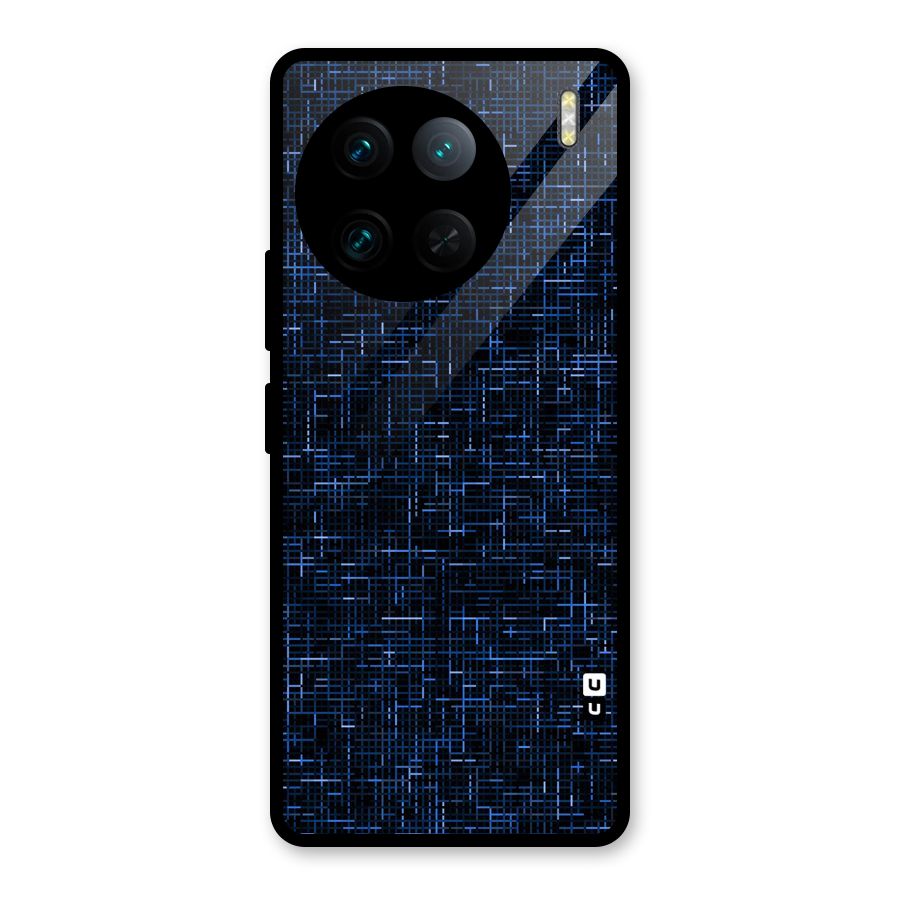 Criss Cross Blue Pattern Glass Back Case for Vivo X90 Pro