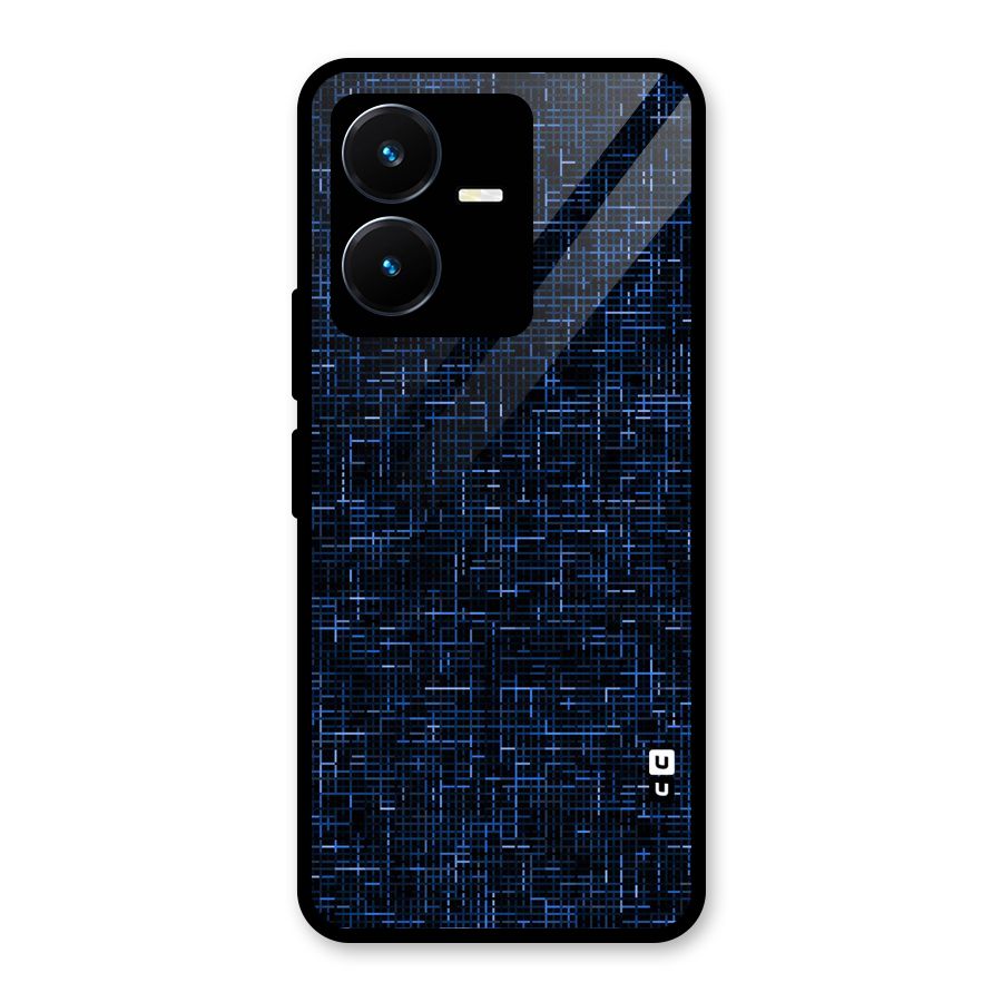 Criss Cross Blue Pattern Glass Back Case for Vivo Y22s
