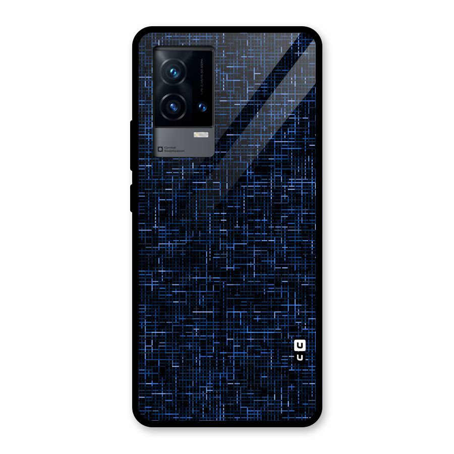 Criss Cross Blue Pattern Glass Back Case for iQOO 9 5G
