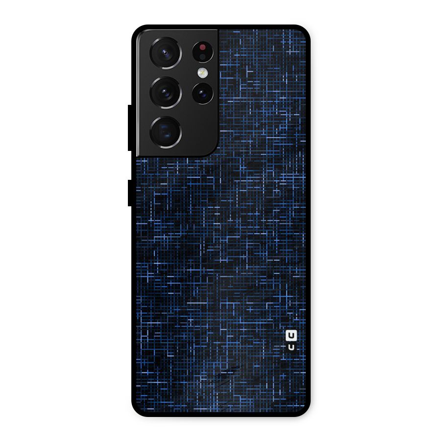 Criss Cross Blue Pattern Metal Back Case for Galaxy S21 Ultra 5G