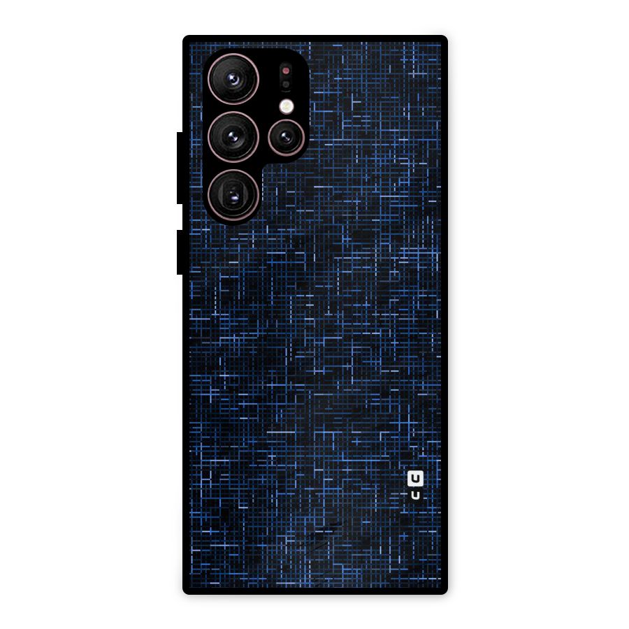 Criss Cross Blue Pattern Metal Back Case for Galaxy S22 Ultra 5G