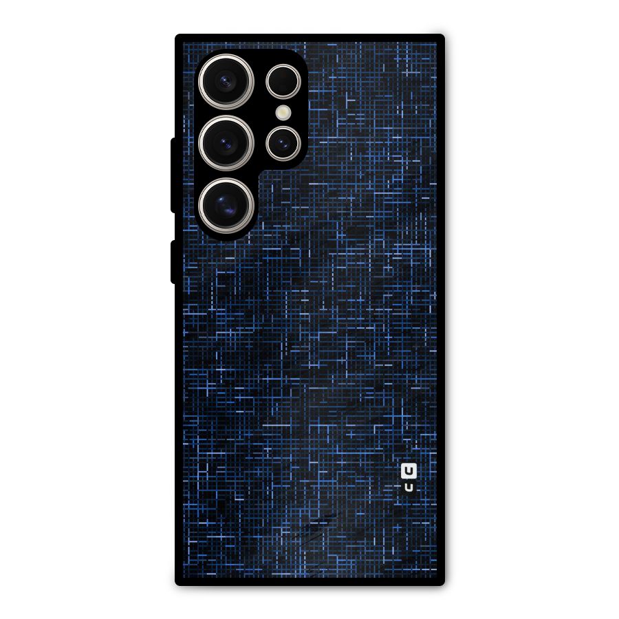 Criss Cross Blue Pattern Metal Back Case for Galaxy S24 Ultra