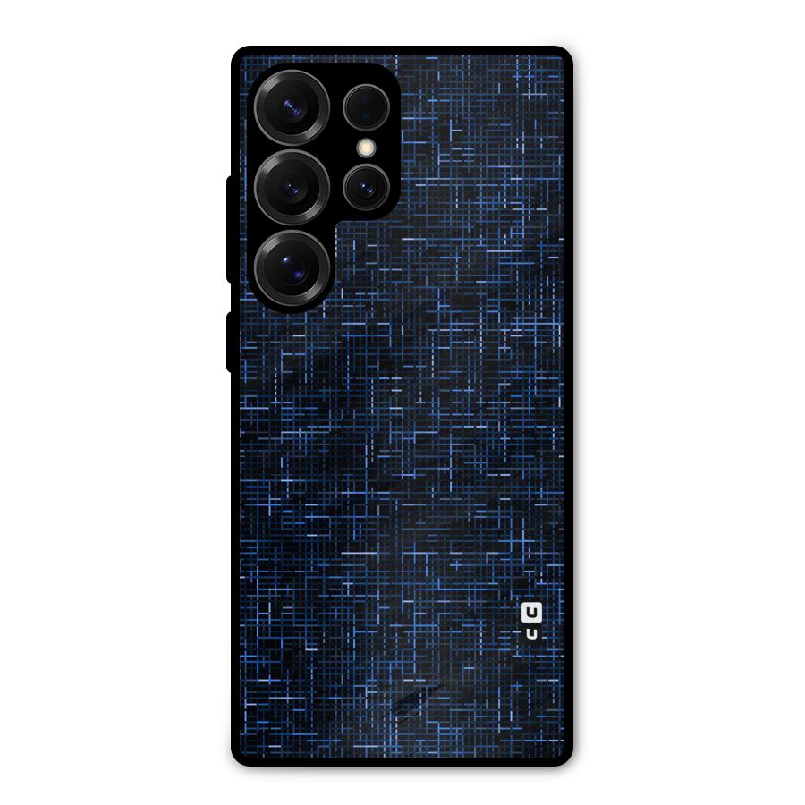 Criss Cross Blue Pattern Metal Back Case for Galaxy S25 Ultra