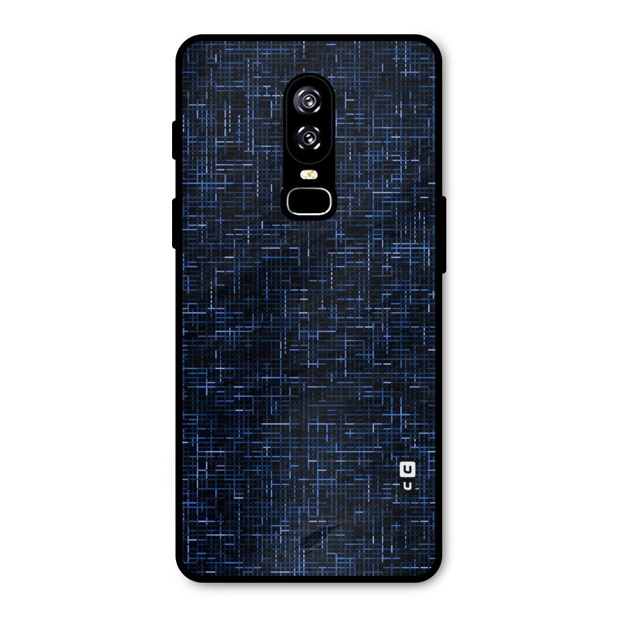 Criss Cross Blue Pattern Metal Back Case for OnePlus 6