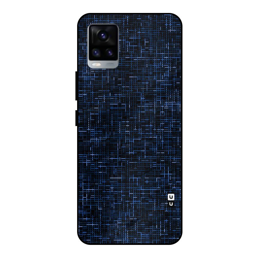 Criss Cross Blue Pattern Metal Back Case for Vivo V20 2021