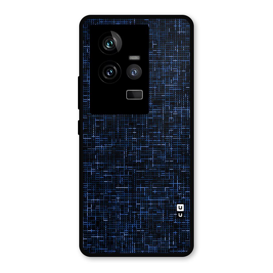 Criss Cross Blue Pattern Metal Back Case for iQOO 11 5G