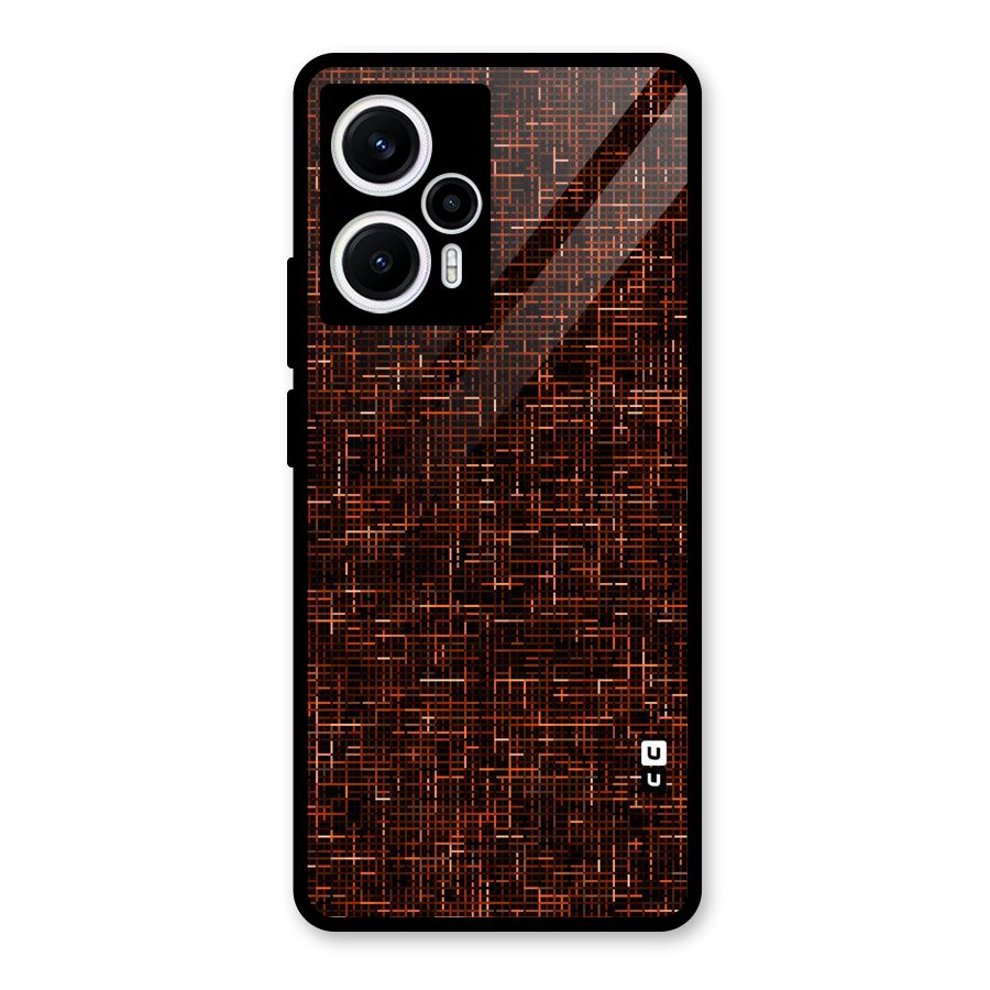 Criss Cross Brownred Pattern Glass Back Case for Poco F5