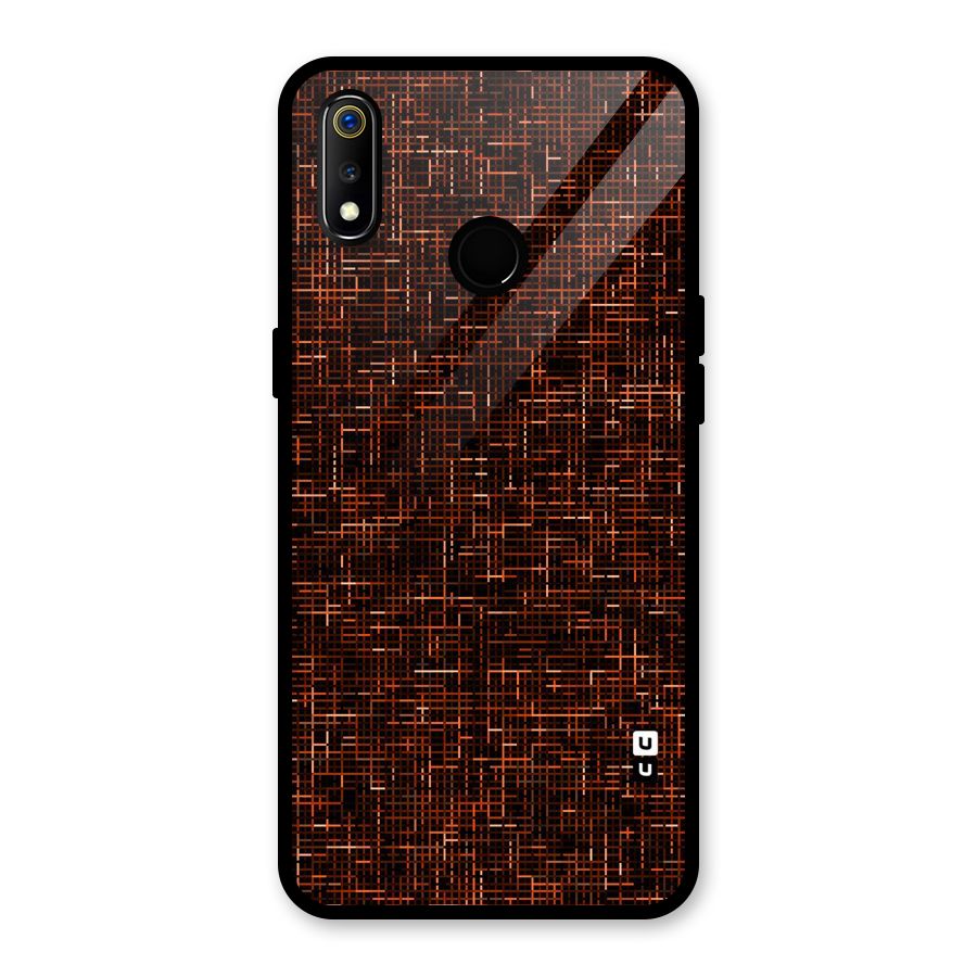 Criss Cross Brownred Pattern Glass Back Case for Realme 3i