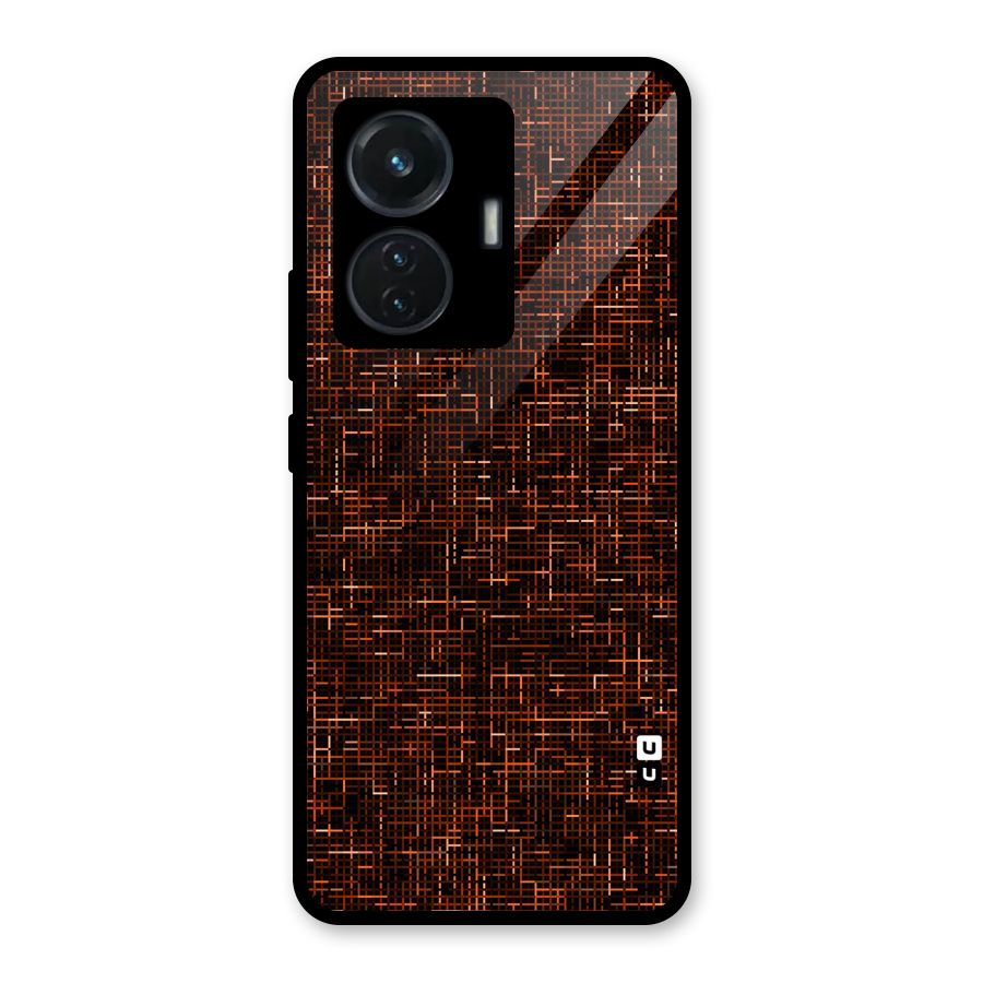 Criss Cross Brownred Pattern Glass Back Case for Vivo T1 44W