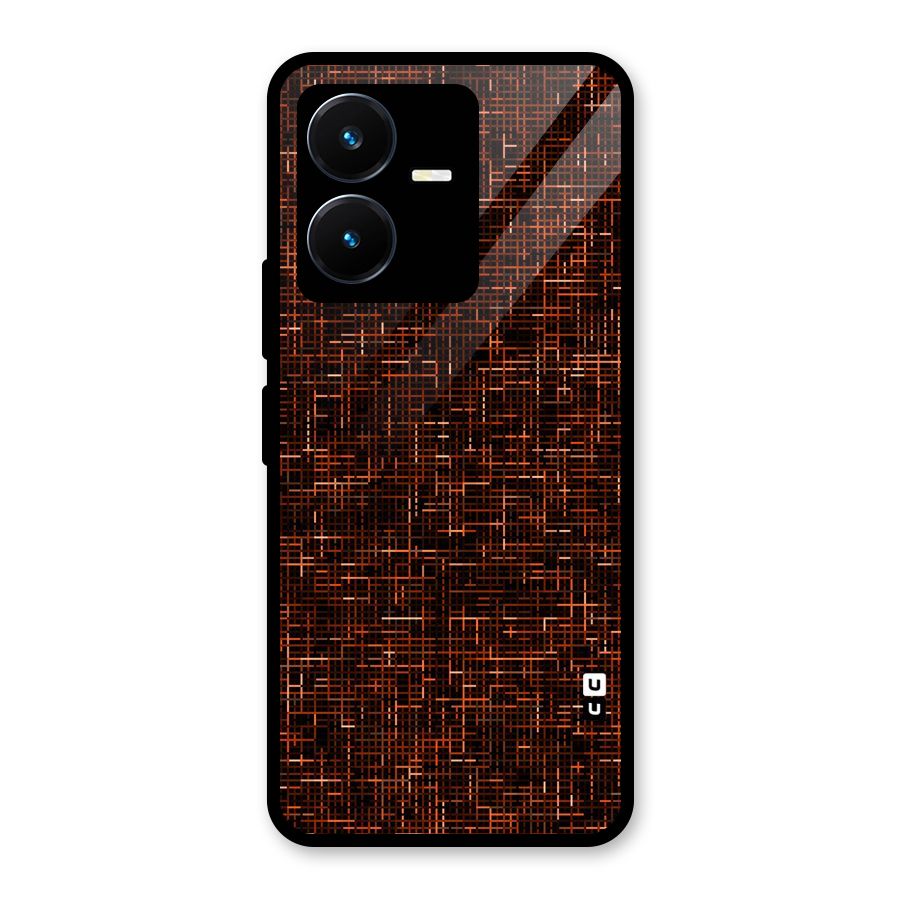 Criss Cross Brownred Pattern Glass Back Case for Vivo Y22s