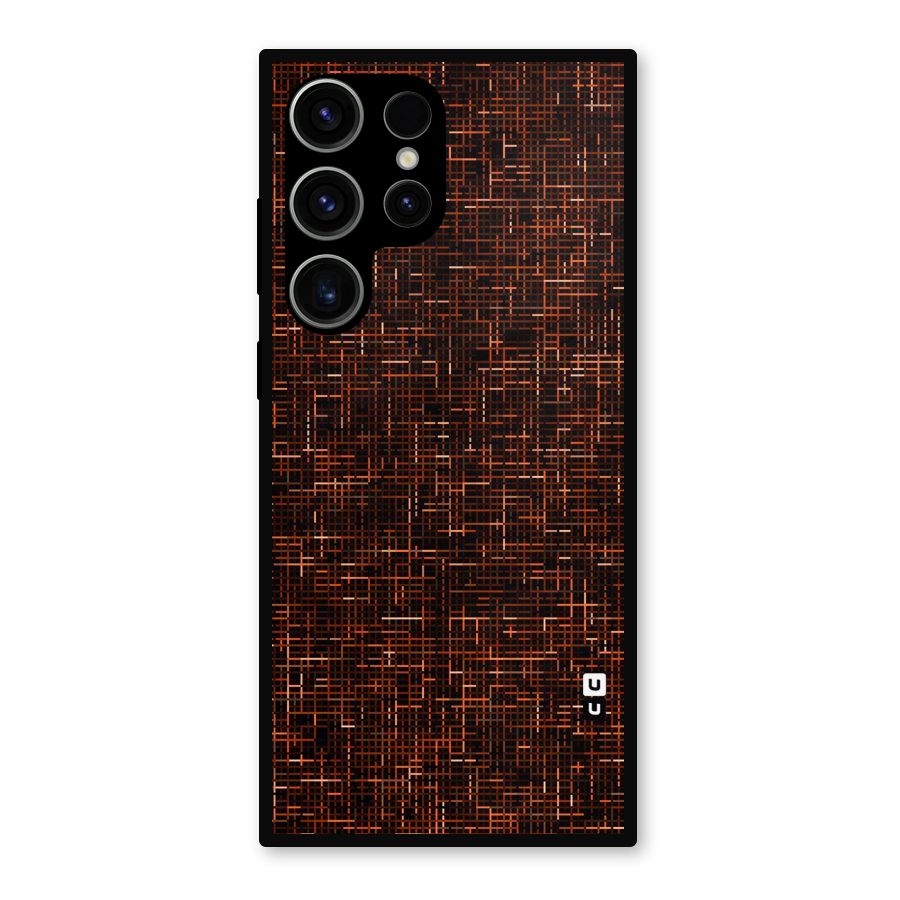 Criss Cross Brownred Pattern Metal Back Case for Galaxy S23 Ultra