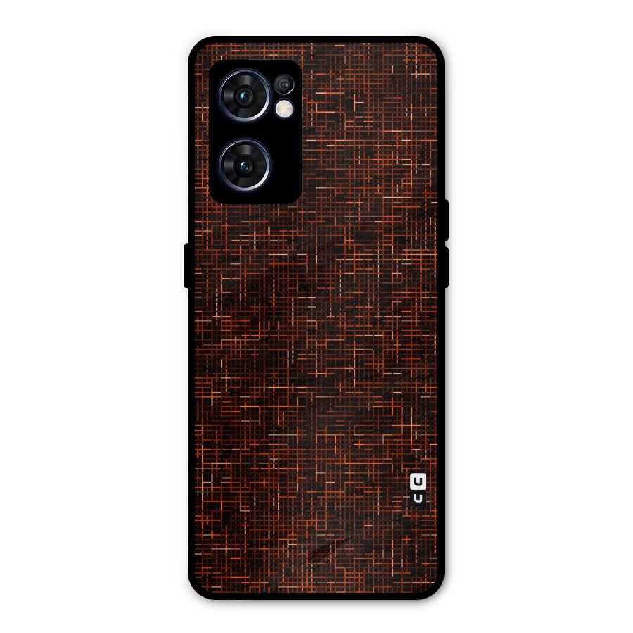 Criss Cross Brownred Pattern Metal Back Case for Oppo Reno7 5G