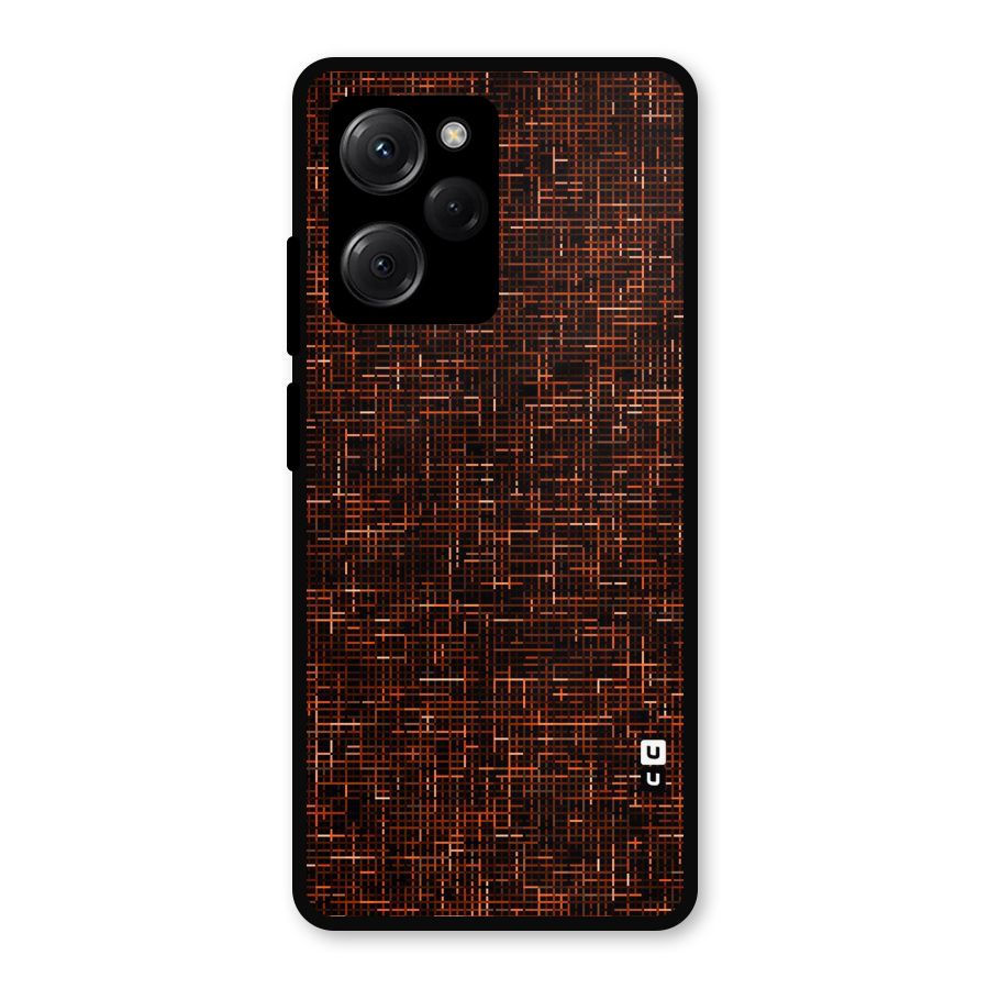 Criss Cross Brownred Pattern Metal Back Case for Poco X5 Pro