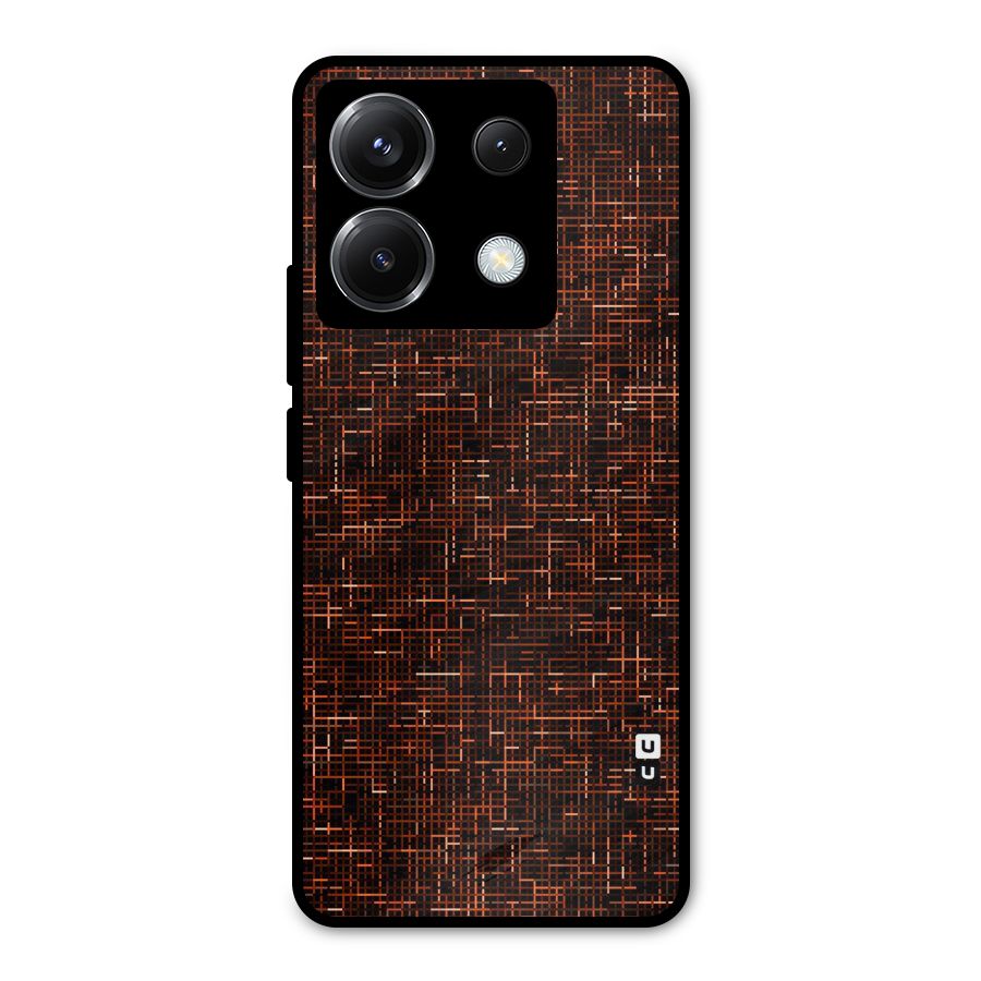 Criss Cross Brownred Pattern Metal Back Case for Poco X6