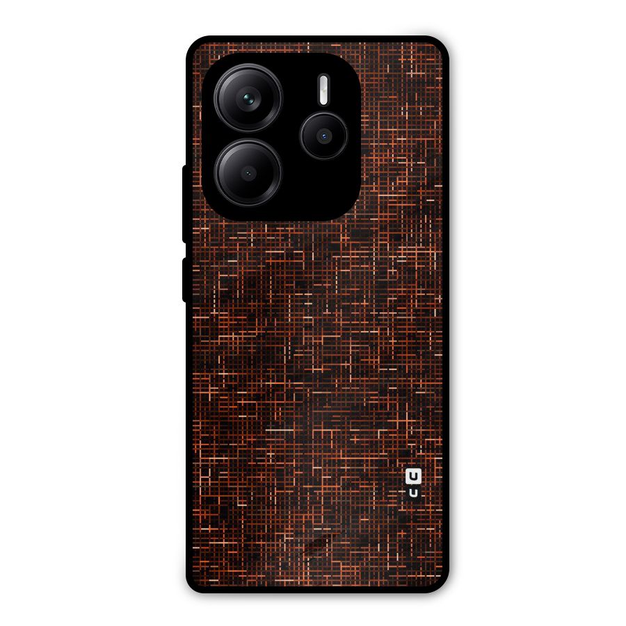 Criss Cross Brownred Pattern Metal Back Case for Redmi Note 14 5G