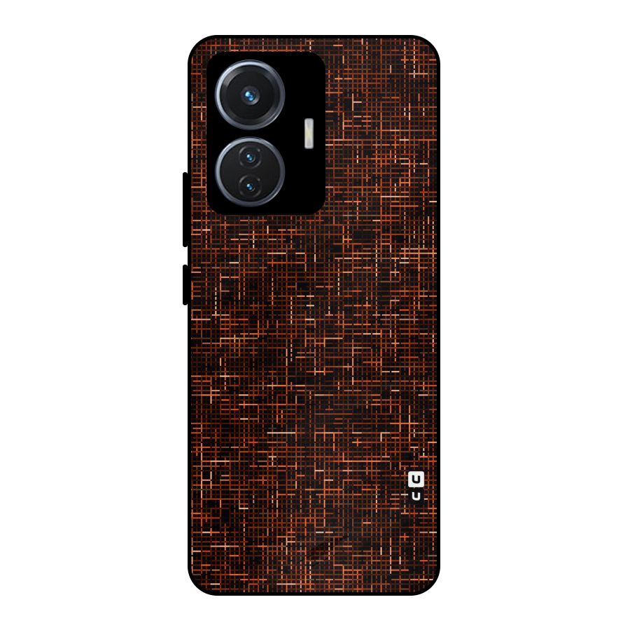Criss Cross Brownred Pattern Metal Back Case for Vivo T1 44W