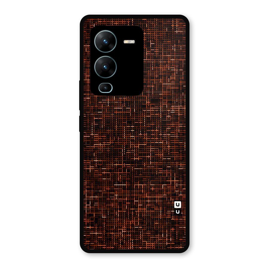 Criss Cross Brownred Pattern Metal Back Case for Vivo V25 Pro