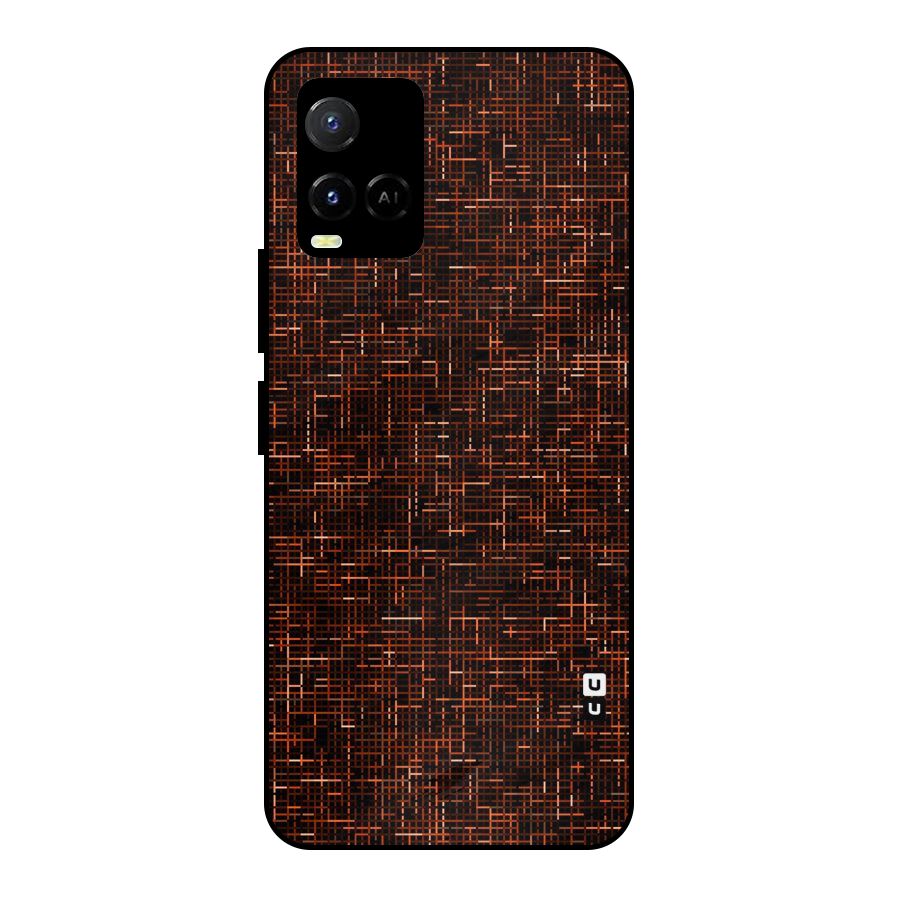 Criss Cross Brownred Pattern Metal Back Case for Vivo Y33s