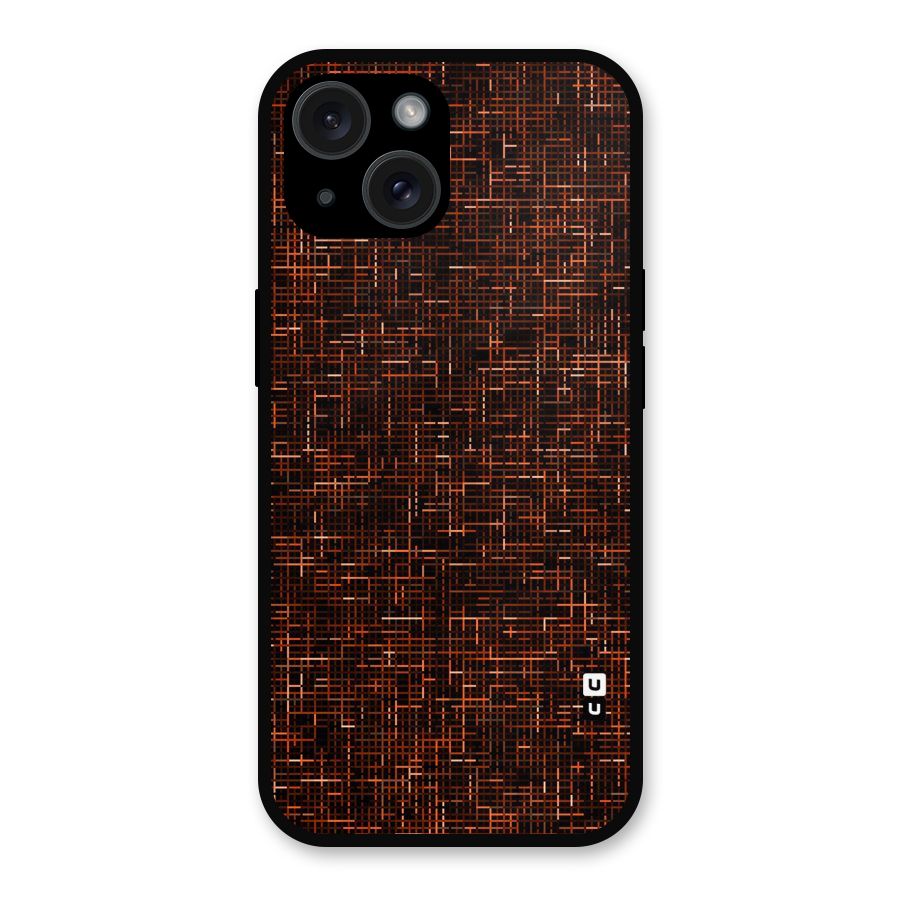 Criss Cross Brownred Pattern Metal Back Case for iPhone 15