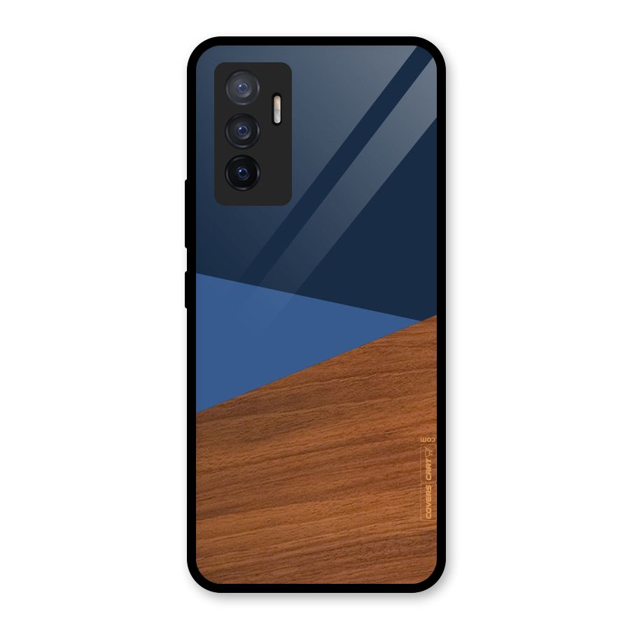 Crossed Lines Pattern Glass Back Case for Vivo V23e
