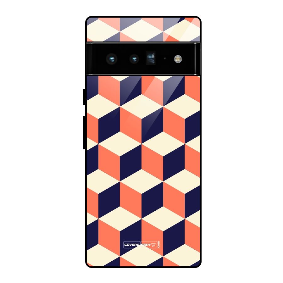 Cube Pattern Glass Back Case for Google Pixel 6 Pro