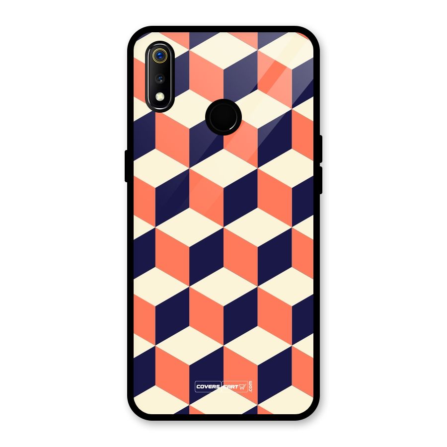 Cube Pattern Glass Back Case for Realme 3