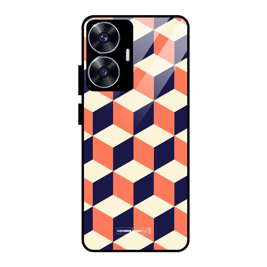 Cube Pattern Glass Back Case for Realme Narzo N55