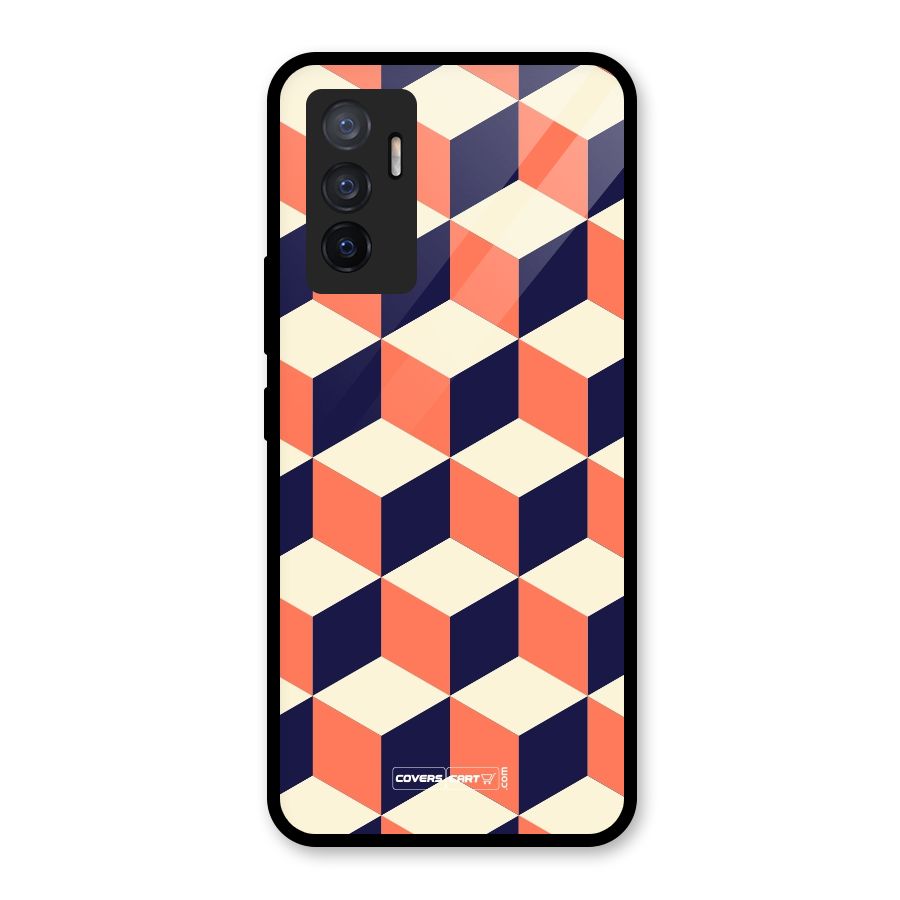 Cube Pattern Glass Back Case for Vivo V23e