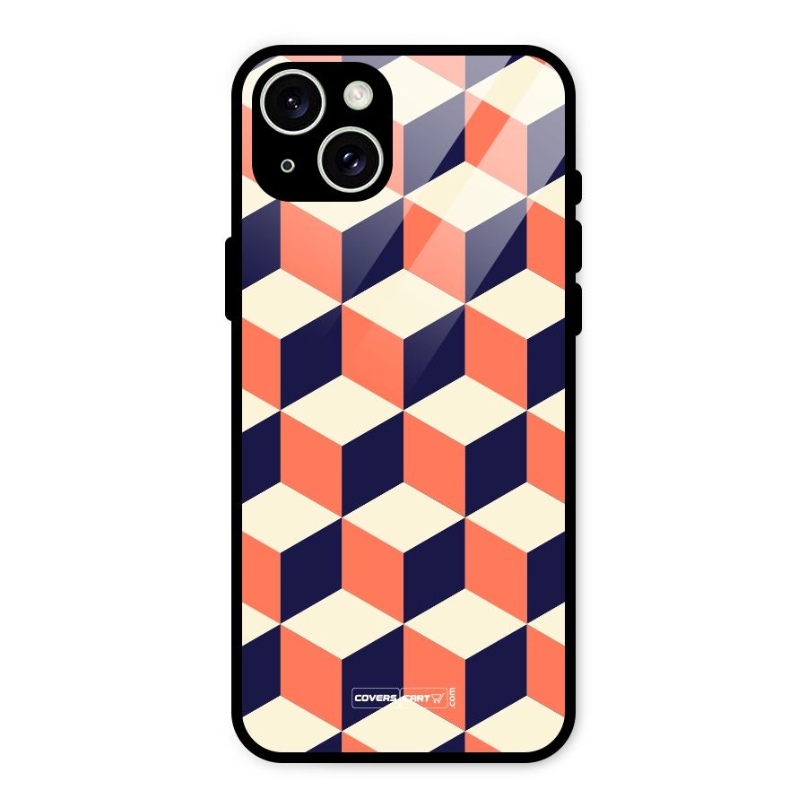 Cube Pattern Glass Back Case for iPhone 15 Plus