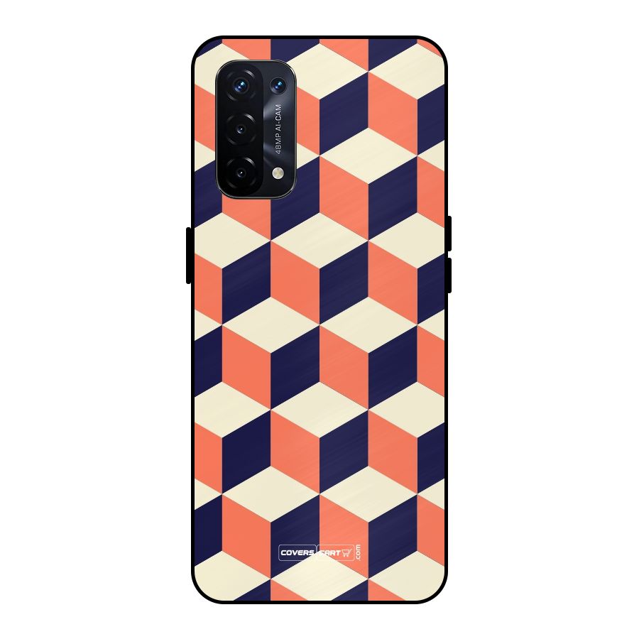 Cube Pattern Metal Back Case for Oppo A74 5G