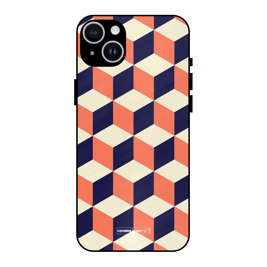 Cube Pattern Metal Back Case for iPhone 14 Plus