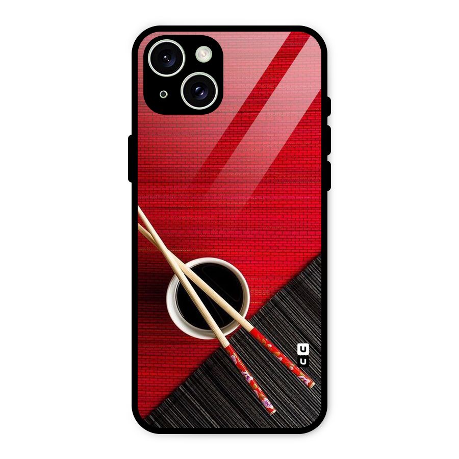 Cup Chopsticks Glass Back Case for iPhone 15 Plus