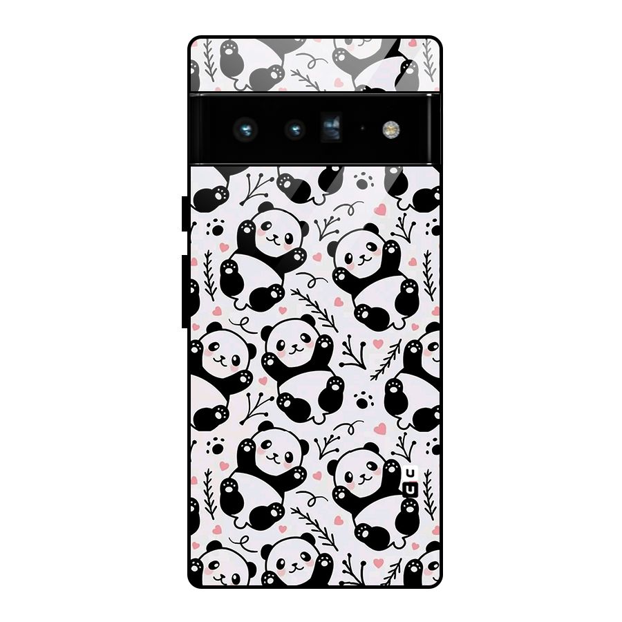 Cute Adorable Panda Pattern Glass Back Case for Google Pixel 6 Pro