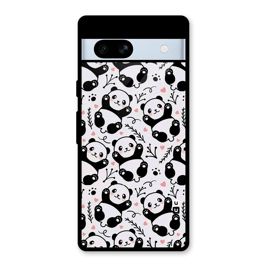Cute Adorable Panda Pattern Glass Back Case for Google Pixel 7a