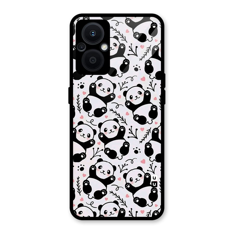 Cute Adorable Panda Pattern Glass Back Case for Oppo F21s Pro 5G