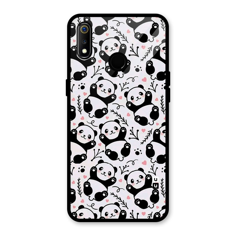 Cute Adorable Panda Pattern Glass Back Case for Realme 3