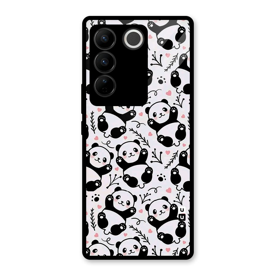 Cute Adorable Panda Pattern Glass Back Case for Vivo V27