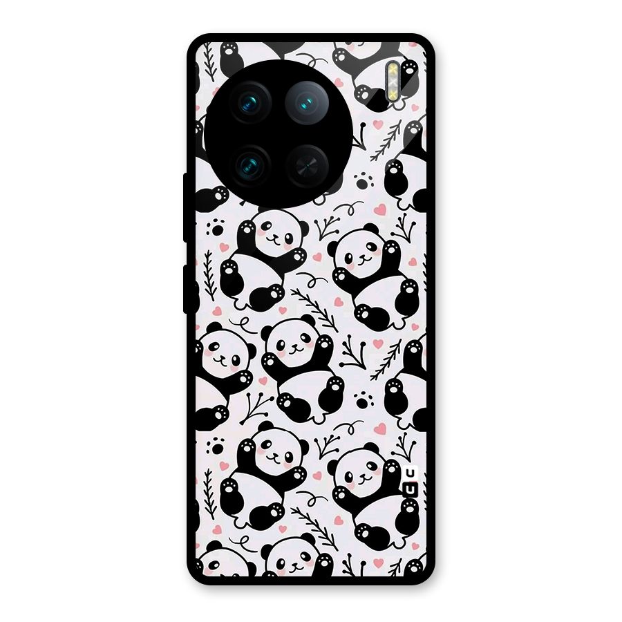 Cute Adorable Panda Pattern Glass Back Case for Vivo X90 Pro