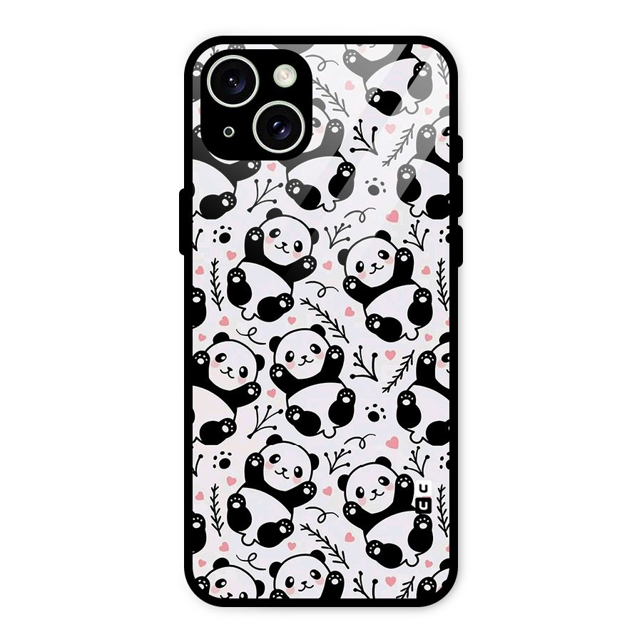 Cute Adorable Panda Pattern Glass Back Case for iPhone 15 Plus